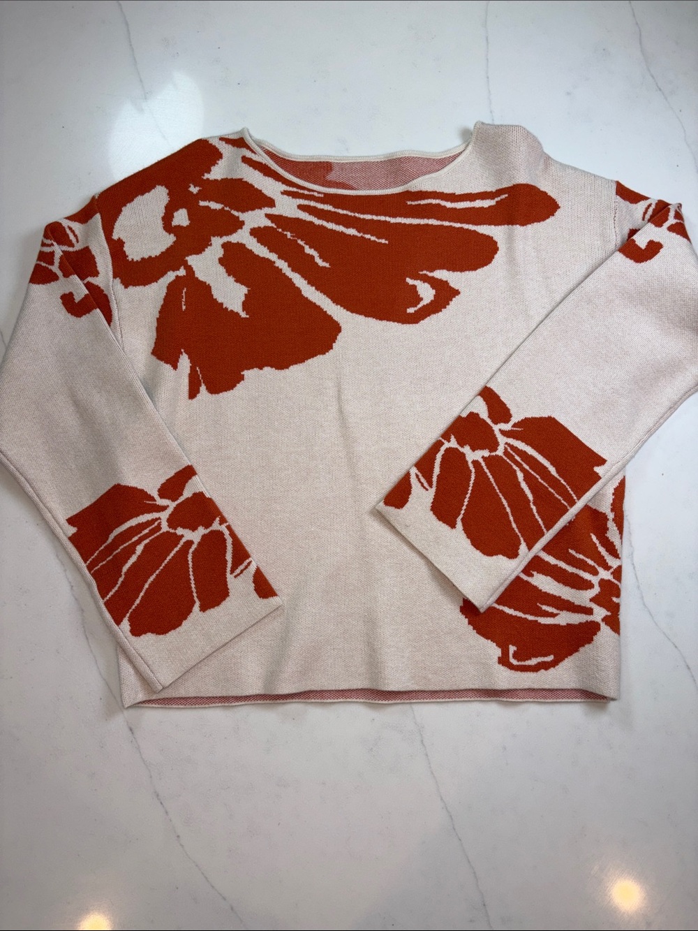 Floral Crewneck Sweater - Cream with Rust Floral
